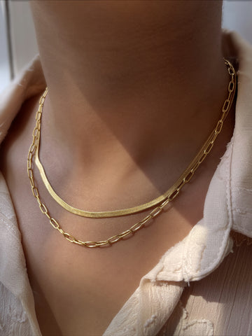 TEZZA I Tarnish-Free | Double Layer Paper Clip and Snake Chain | Necklace