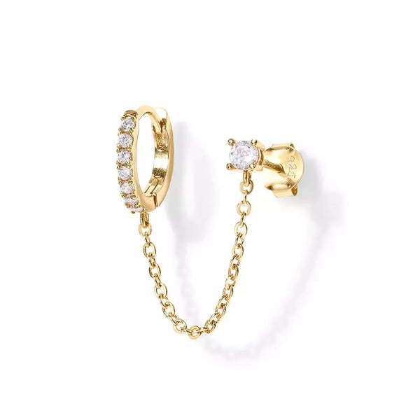 ZENNA | Pavé Double Piercing Stud and Huggies| S925 Sterling Silver 18ct gold plated | Single Piece
