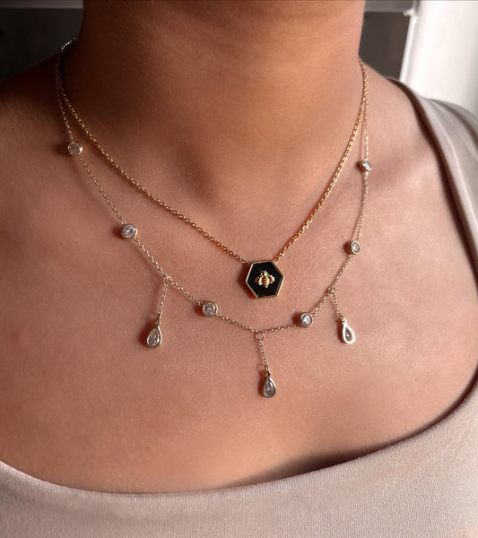 QUEEN BEE | Tarnish Free | Gold Black/Emerald Bee Pendant | Necklace