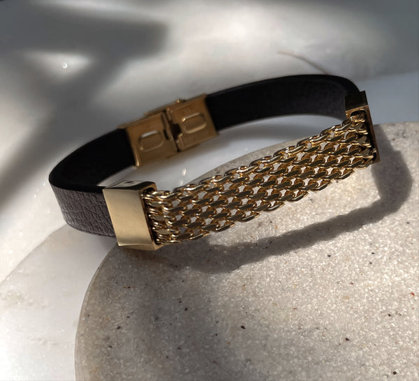 CRUZ | ZibaMan | Black/Gold/Silver Leather Mesh Bracelet