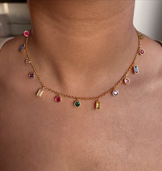 EUPHORIA | Tarnish-Free | Gold Cubic Zirconia MultiColored Drop | Necklace