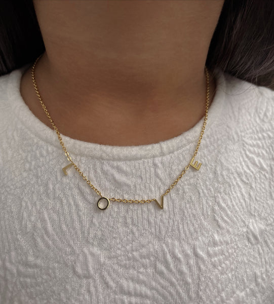 KIDS SPACED OUT WORD NECKLACES | Love/Brave/XOXO/Strong/Angel | Tarnish Free | 18ct Gold Plated and Stainless Steel |