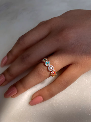 ARIA | Evil Eye | Multi-Coloured Encrusted Adjustable Ring