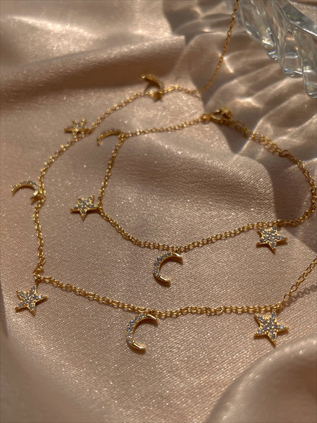 LYRA | Tarnish Free | S925 Sterling Silver 18ct gold plated Star and Crescent Necklace/Bracelet