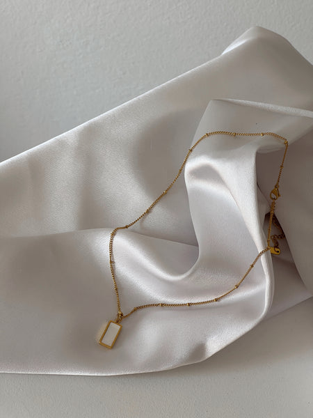 SOFIA | ZSxRizDhoda | Tarnish Free | Pearl Rectangular Pendant Necklace