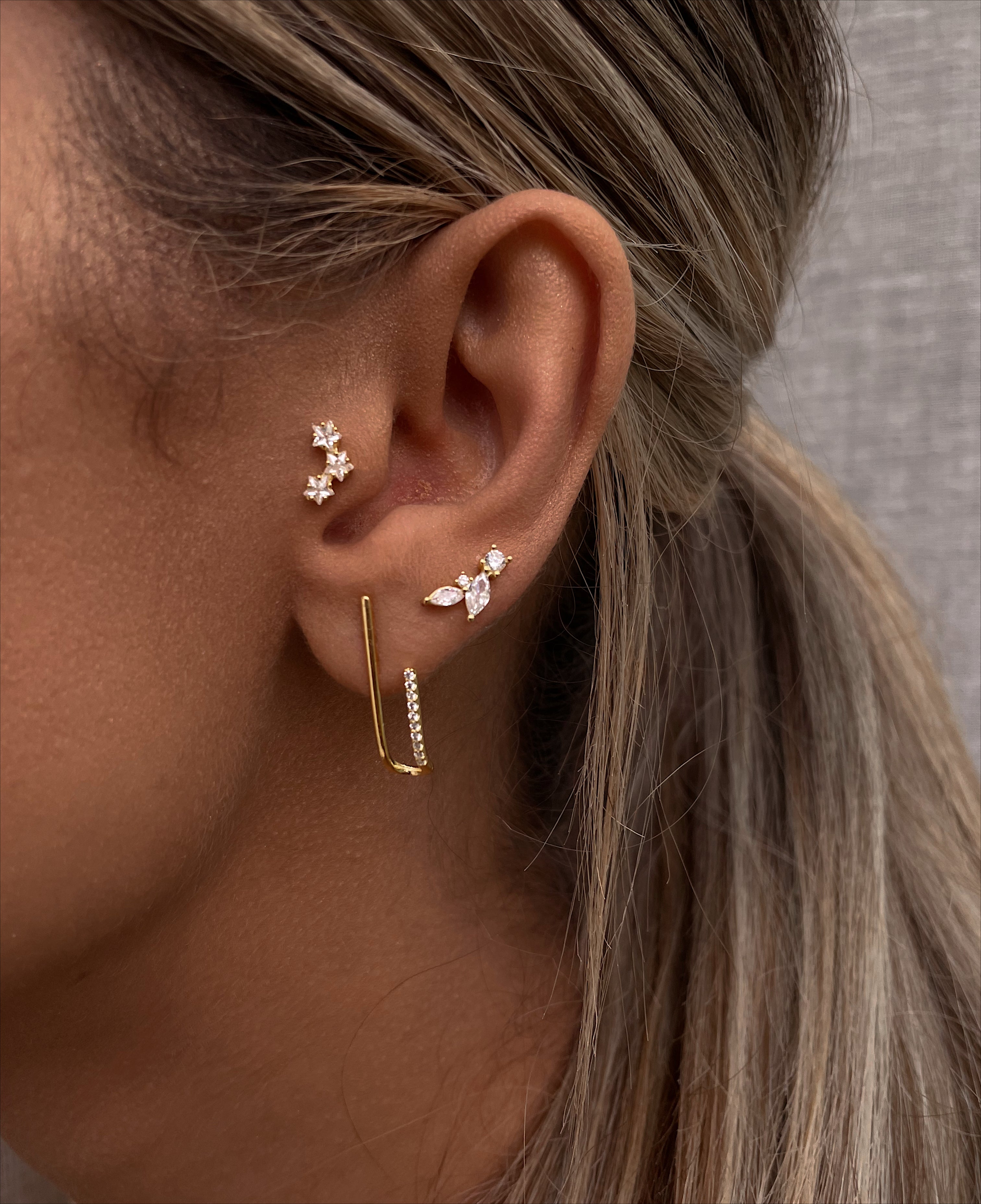 BALL-BACK LINEAR STUDS I S925 Sterling Silver | 18ct Gold/Platinum Plated | Cubic Zirconia