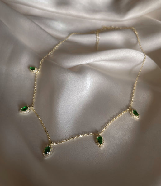 EMIRATI | The Beela Necklace | S925 Sterling Silver 18ct gold plated| Emerald Green/Turq Tear Drop Necklace