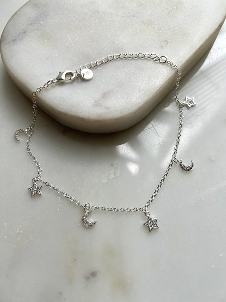 5TH AVENUE | Plated | Crescent&Star | Cubic Zirconia Anklet | Gold/Silver