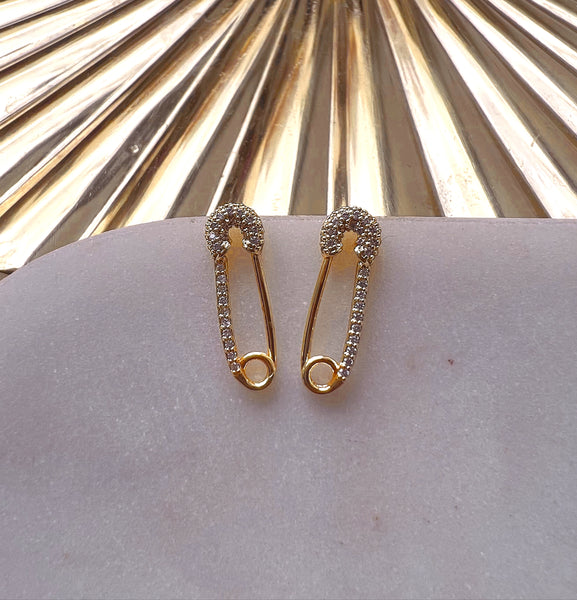 BLAKE | Gold Jewel Encrusted | Safety Pin Earrings