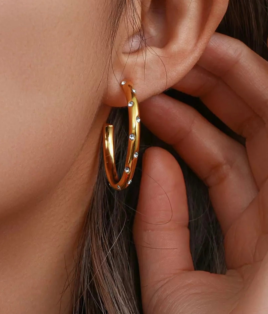 SEMIRA | Tarnish-Free | Gold Encrusted Clear/MultiColor Large Hoop | Earring