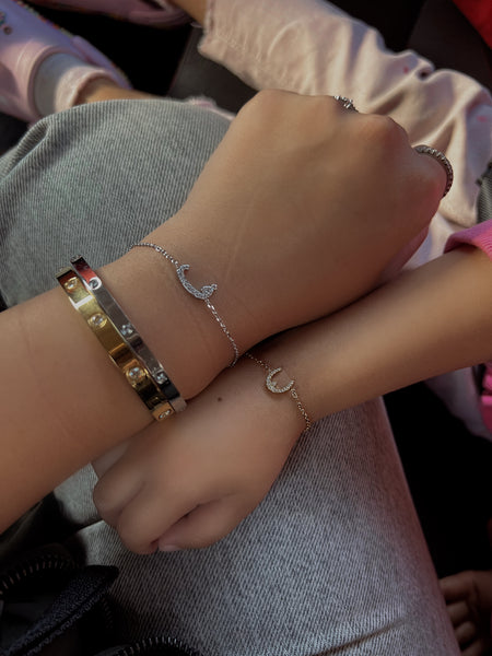 DAZZLING ARABIC INITIAL BRACELETS I Kids/Adults | Tarnish Free | Stainless Steel I 18ct gold/ rhodium plated Cubic Zirconia