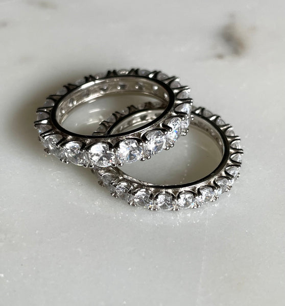 TRUELOVE I Eternity Band I S925 Sterling Silver I Platinum Plated I Cubic Zirconia (3 widths)