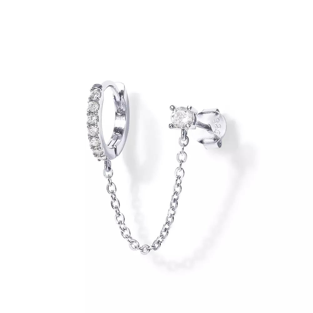 ZENNA | Pavé Double Piercing Stud and Huggies| S925 Sterling Silver 18ct gold plated | Single Piece