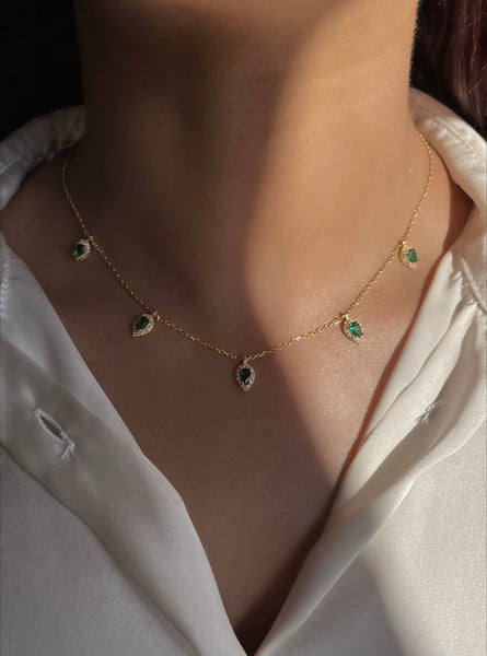 EMIRATI | The Beela Necklace | S925 Sterling Silver 18ct gold plated| Emerald Green/Turq Tear Drop Necklace