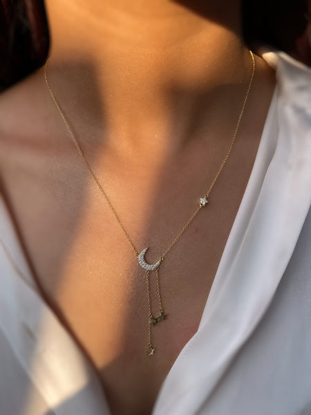 ELARA | S925 Sterling Silver | 18ct Gold Plated | Crescent Star Necklace
