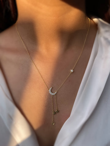 ELARA | S925 Sterling Silver | 18ct Gold Plated | Crescent Star Necklace