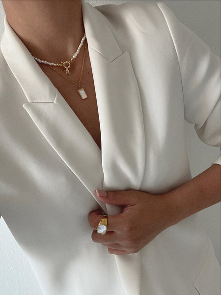 SOFIA | ZSxRizDhoda | Tarnish Free | Pearl Rectangular Pendant Necklace