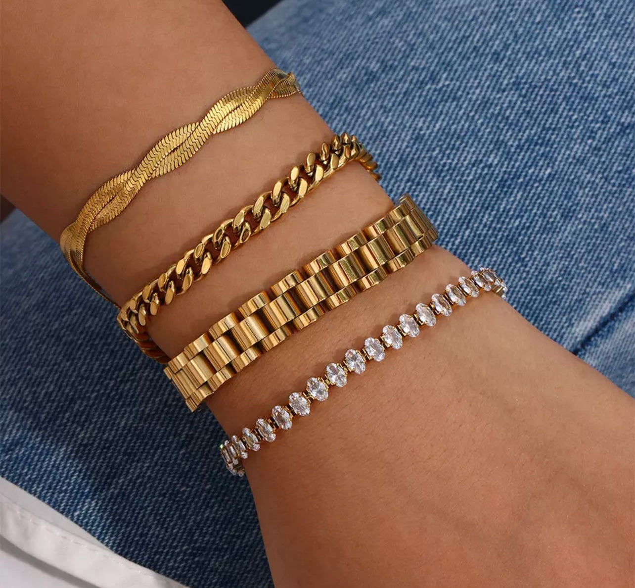 BEVERLY HILLS | Tarnish-Free | Gold Cubic Zirconia Chunky Link | Bracelet/Ring/Earrings