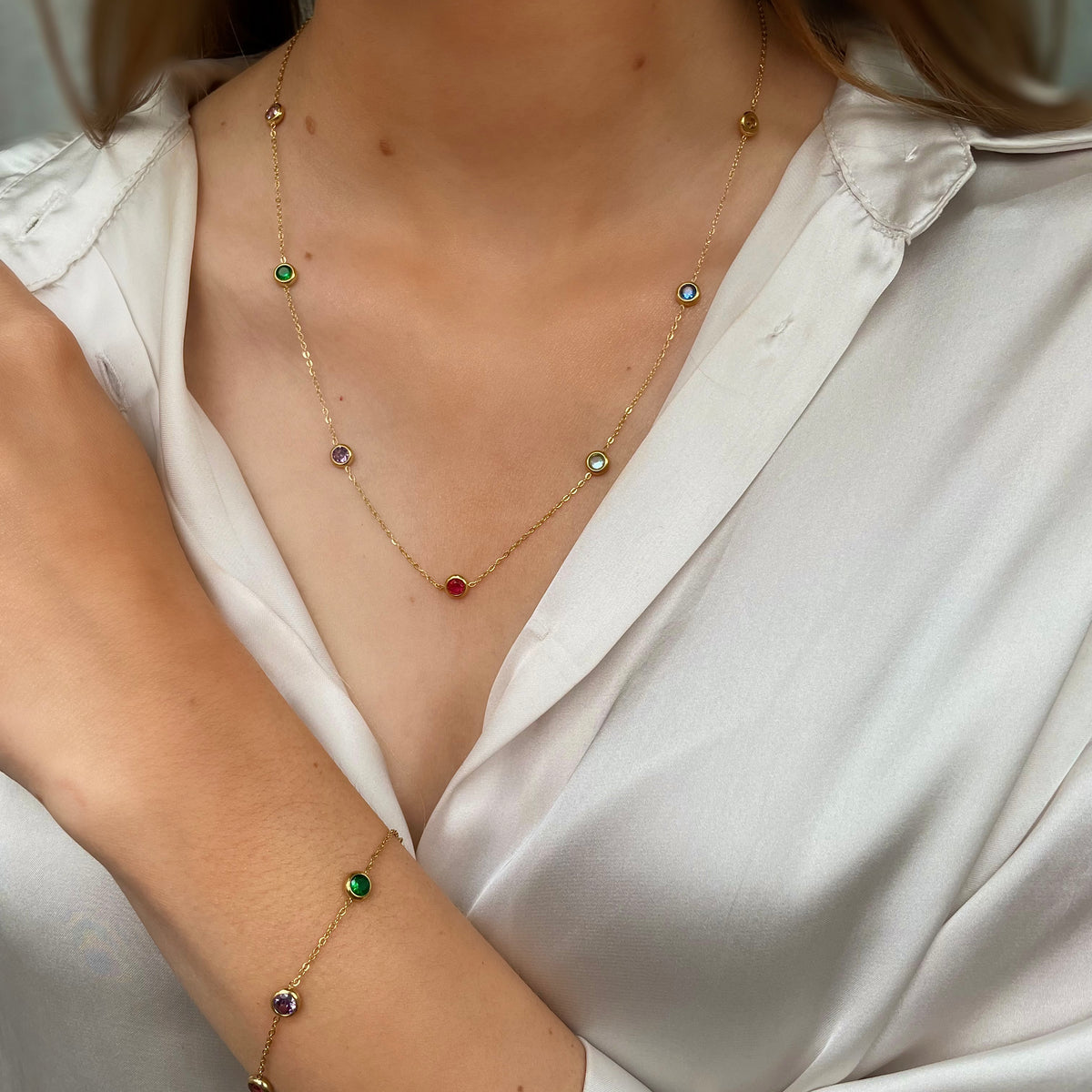ASHANTI | Tarnish-Free | Gold Cubic Zirconia Multi-Coloured Drop | Nec