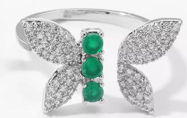 VIOLA I Cubic Zirconia Pink/Emerald Pavé Butterfly Adjustable | Ring