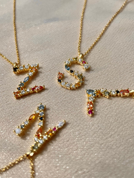 AMOUR I Initial I S925 Sterling Silver I 18ct gold plated I Multicolour I Cubic Zirconia I Letter Necklace