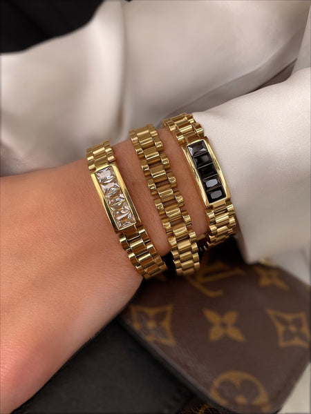 BEVERLY HILLS | Tarnish-Free | Gold Cubic Zirconia Chunky Link | Bracelet/Ring/Earrings