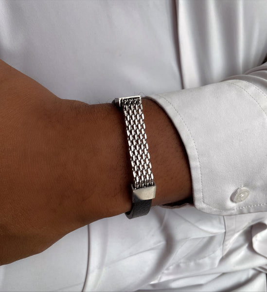 CRUZ | ZibaMan | Black/Gold/Silver Leather Mesh Bracelet