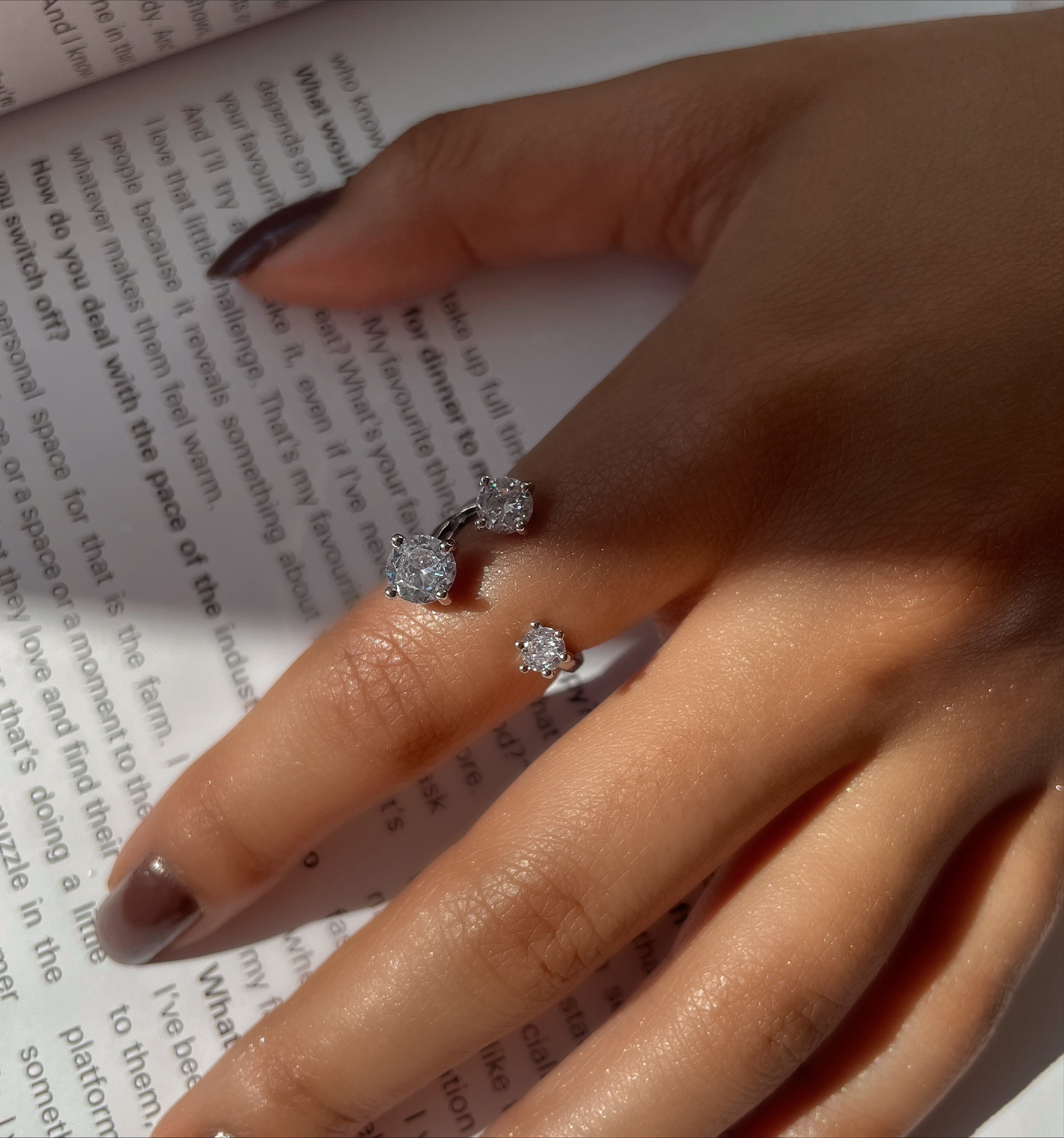 STELLA I Luxury Silver Open Ring | AAA Grade Cubic Zirconia/Pearl  I Adjustable