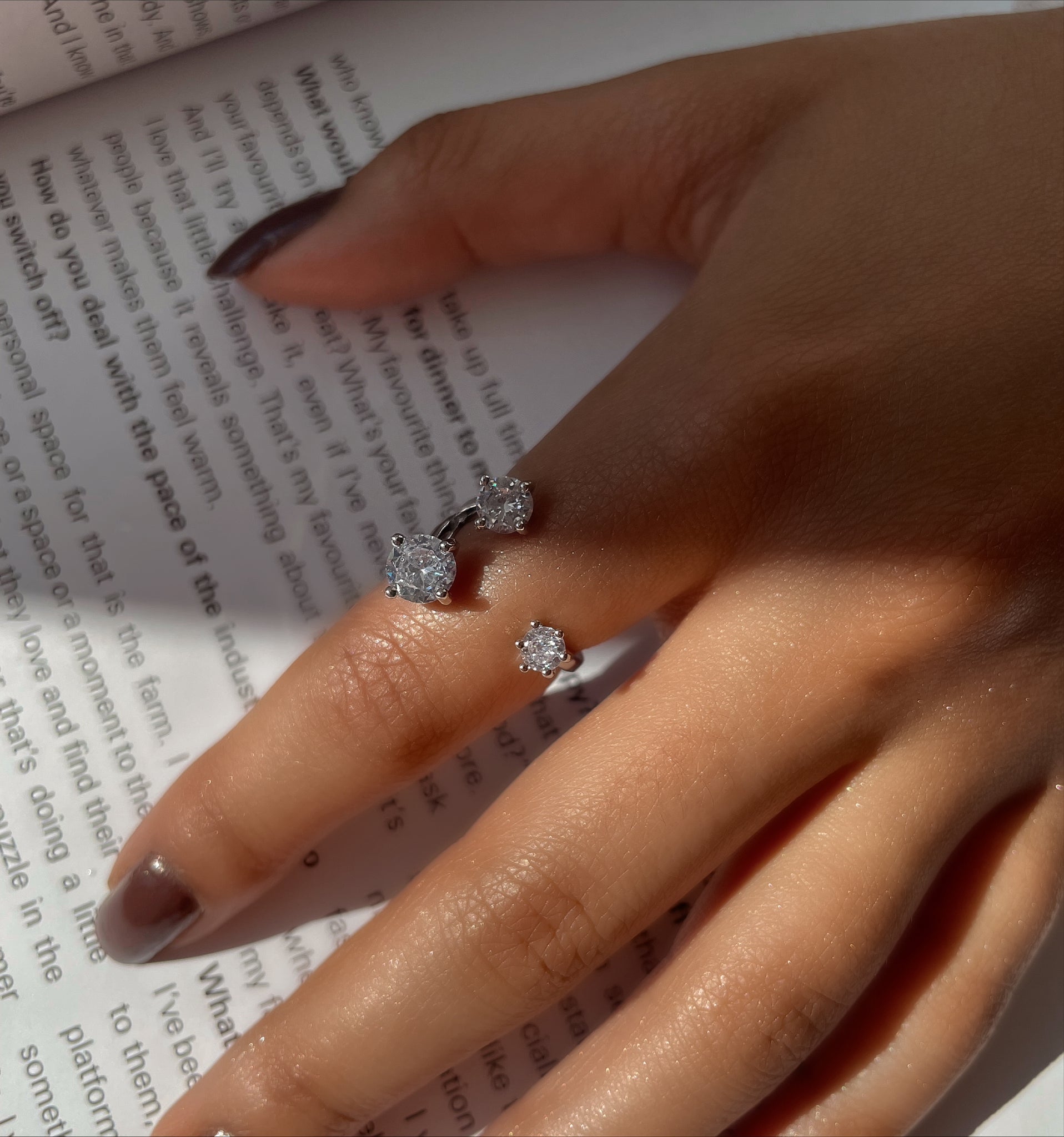 STELLA I Luxury Silver Open Ring | AAA Grade Cubic Zirconia/Pearl  I Adjustable