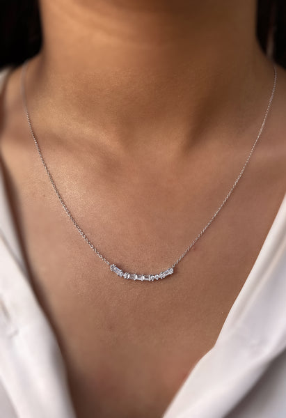 ALESSIA | S925 Sterling Silver | 18ct Gold/Platinum Plated | Linear Encrusted Bar Necklace