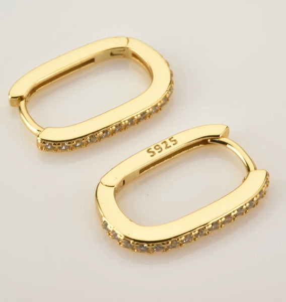RINA | S925 Sterling Silver 18ct Gold Plated Cubic Zirconia | Rectangular Hoops | Black/Clear