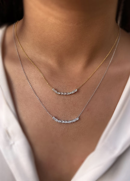 ALESSIA | S925 Sterling Silver | 18ct Gold/Platinum Plated | Linear Encrusted Bar Necklace