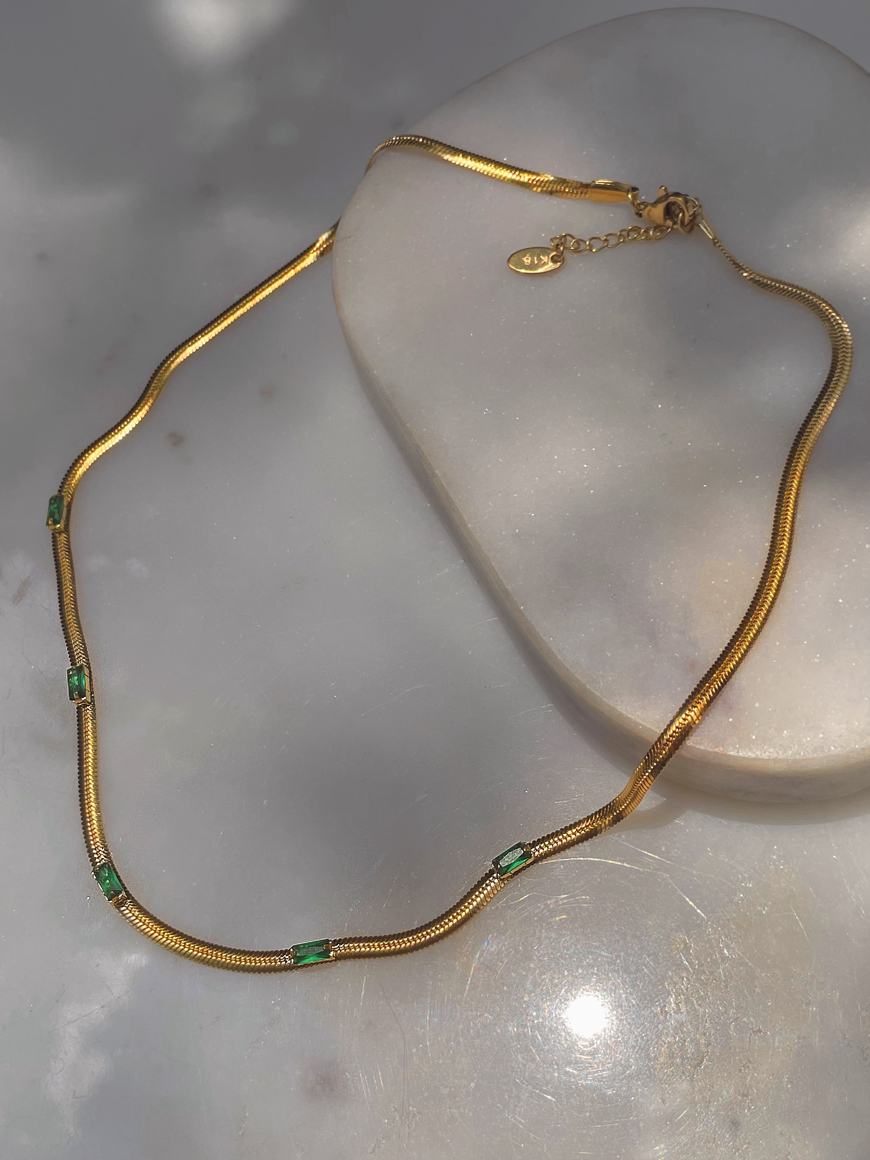 SNAKED | Tarnish-Free | Stainless Steel Gold Plated | Jeweled Snake Chain/Bracelet (3mm)