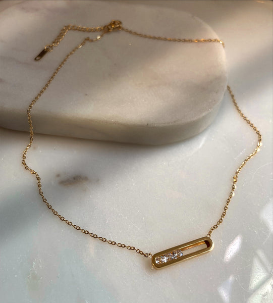 DANCING DIAMONDS  NECKLACE/BRACELET | Tarnish-Free | Gold Plated Stainless Steel Cubic Zirconia Pendant Necklace