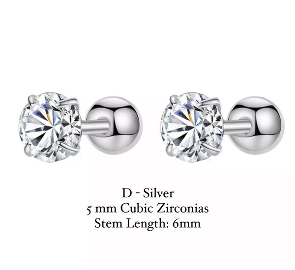 BALL-BACK STUDS I STUDS I S925 Sterling Silver | 18ct Gold/Platinun Plated | Cubic Zirconia | Single Piece