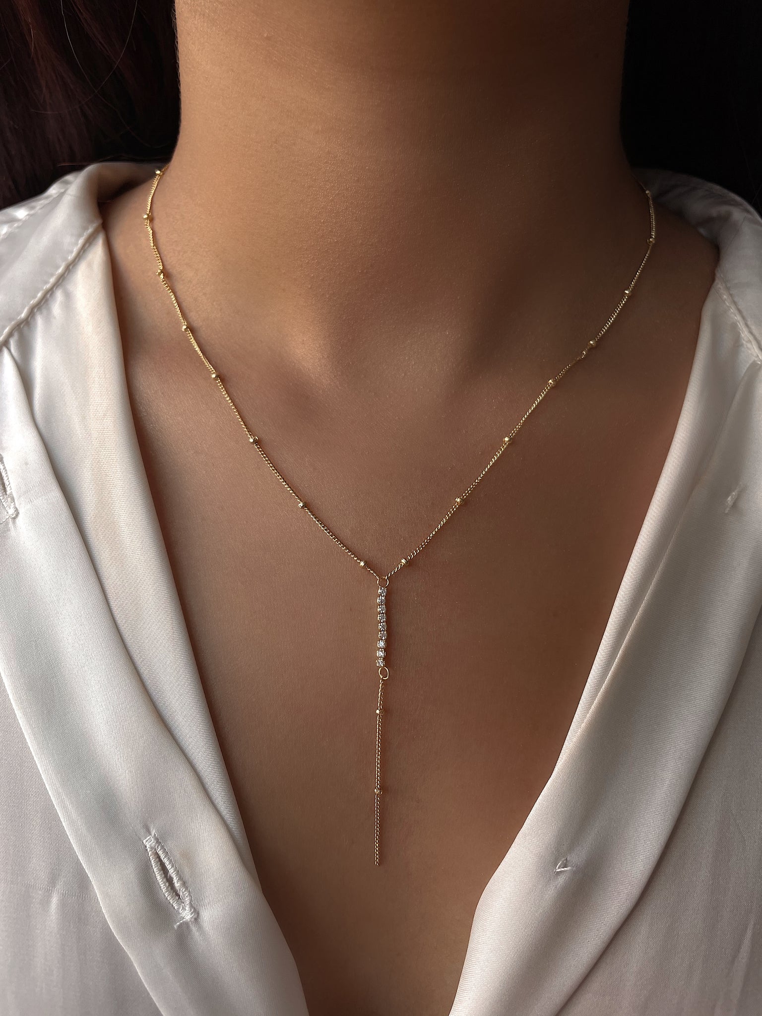 HAWA | S925 Sterling Silver | 18ct Gold/Platinum Plated | Linear Encrusted Bar Necklace