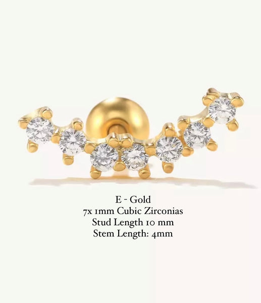 BALL-BACK LINEAR STUDS I S925 Sterling Silver | 18ct Gold/Platinum Plated | Cubic Zirconia