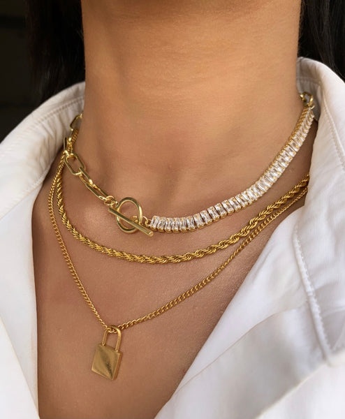 Raz D | bestselling Stainless steel 18k gold paper clip and crystal | necklace | bracelet